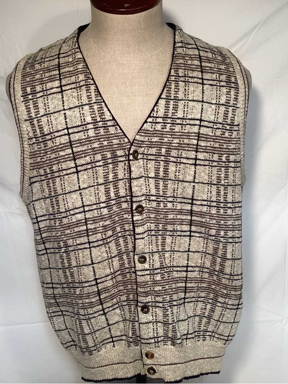 Vintage Fairway Knit Button-Up Sweater Vest  Plaid Men’s Size Large
